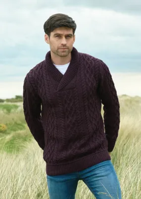 Aran Bunratty Shawl Collar Sweater | Damson