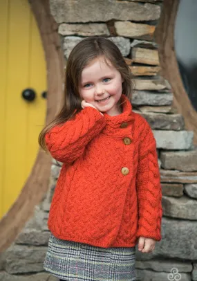 Aran - Children's Asymetric Cardigan - Coral