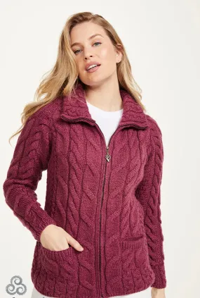 Aran - Shaped Zipper Cardi - Jam