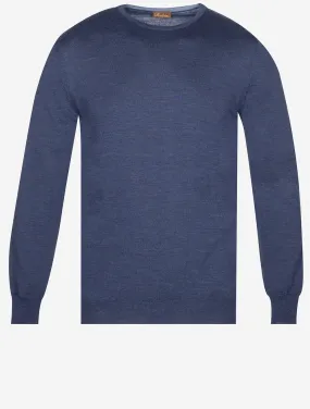 Blue Crew Neck with patch Merino Wool Jumper