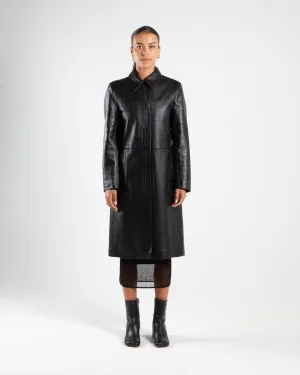 Calvin Klein Oversized Textured Leather Coat Black