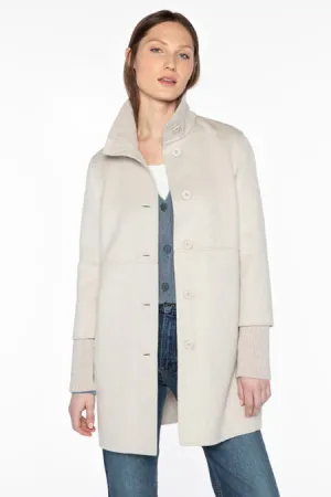 Kinross Cashmere Button Front Knit Trim Coat