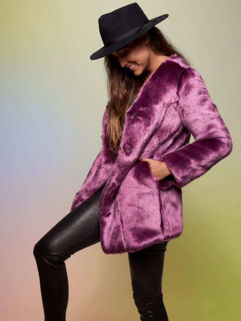 Lavender Wolf V-Neck Luxe Faux Fur Coat | Women's