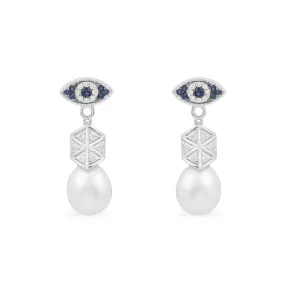 Lucky Eye Ear Jackets With Pearls - silver