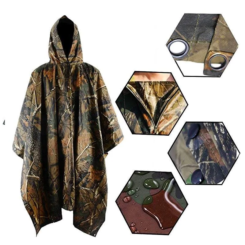 SA-RC1 Military Style Hooded Rain Poncho & Multi-Purpose Waterproof Shelter / Tent / Picnic Mat