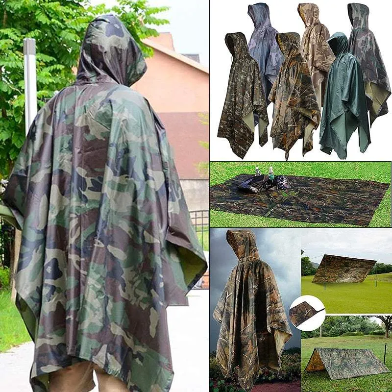 SA-RC1 Military Style Hooded Rain Poncho & Multi-Purpose Waterproof Shelter / Tent / Picnic Mat